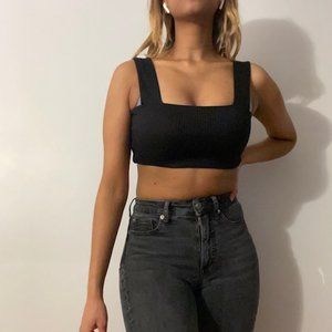black square neck crop top essential